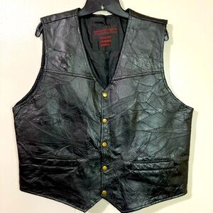 Leather Vest Men’s Large Black Genuine Leather By Golden Leather Company EUC